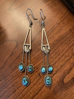 Handmade Signed Indian Turquoise Earrings