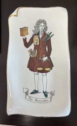 Mid-Century Modern ITALIAN Porcelain TRAY with Barrister FORNASETTI / Rosenfeld New York Imports