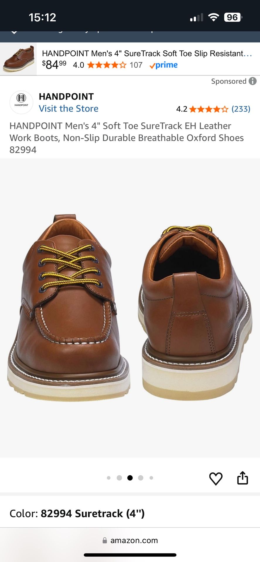 HANDPOINT Men's 4" Soft Toe SureTrack EH Leather Work Boots