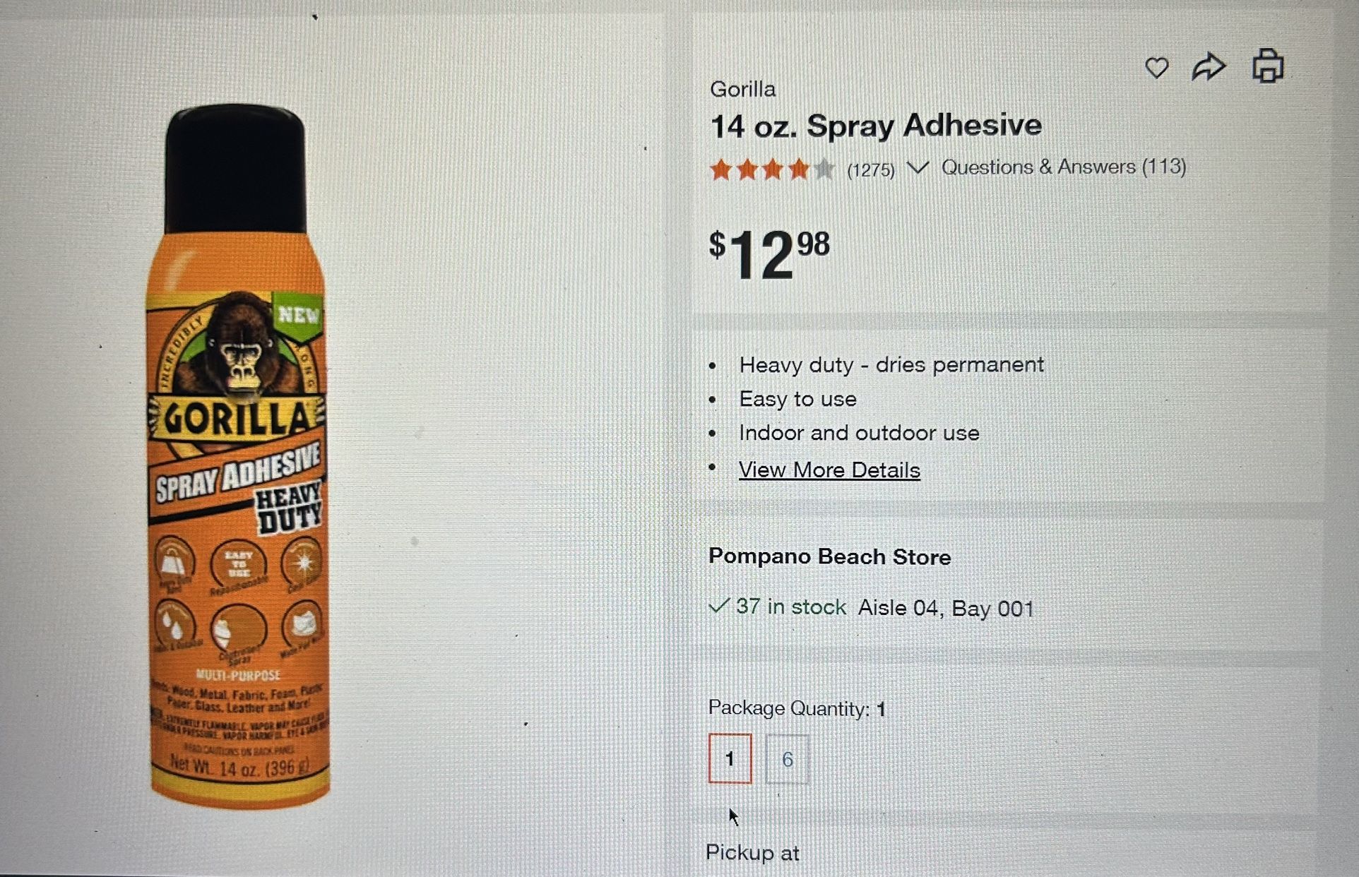 GORILLA Spray Adhesive Heavy Duty 14 Oz. Cans