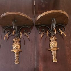 Pair of Wall Bracket Pineapple Sconce Shelves Designed by MAC Sculpture, California 