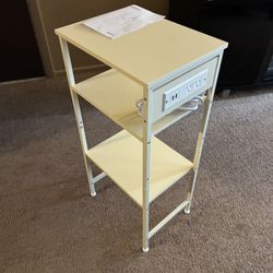 Tall End Table with Charging Station, 3 Tier Narrow Tall Nightstand with Storage, Slim Side