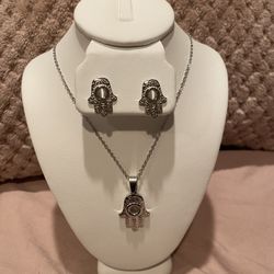 Stainless Steel Hamsa Necklace And Earrings Set