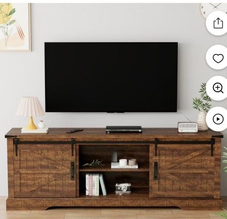 TV Stand for 65+ Inch TV, 33" Tall Highboy Entertainment Center w/Sliding Barn Door, Rustic Media Console w/Storage Shelves, Wood Television Stand for