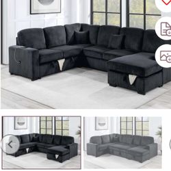 $649-4Piece Convertible Sectional  Sleeper Sofa ,Chaise Storage ,Sofa Storage & USB Ports 98” x 103” x 61” x36”H