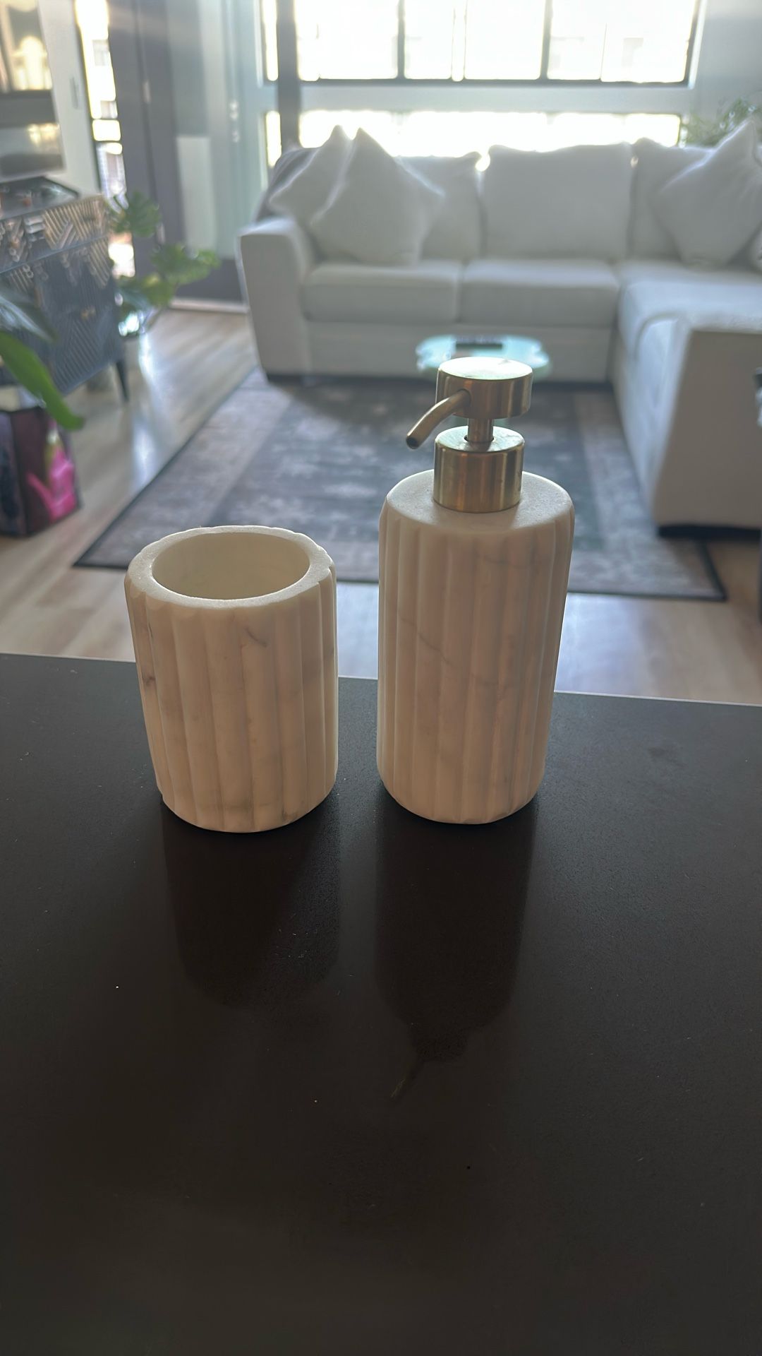 Marble Soap Dispenser and Toothbrush Holder