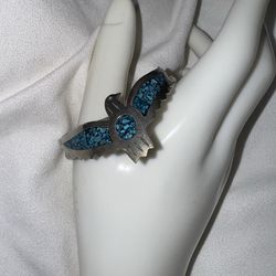 Vintage Native American Mexico Thunderbird Cuff Bracelet with Turquoise Inlay, 6.5"