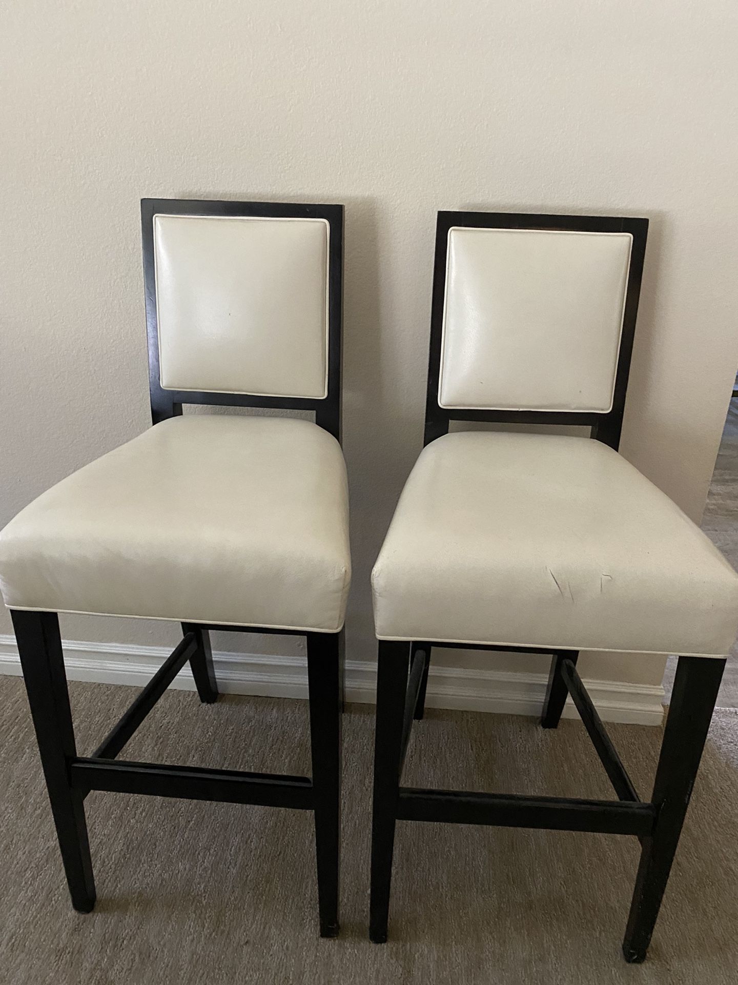 Twin “Mitchell Gold” Ivory Leather Bar Stools