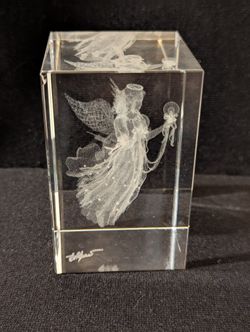Laser Etched Angel In Acrylic, Signed 