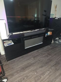 Black TV Stand with Electric Fireplace Insert