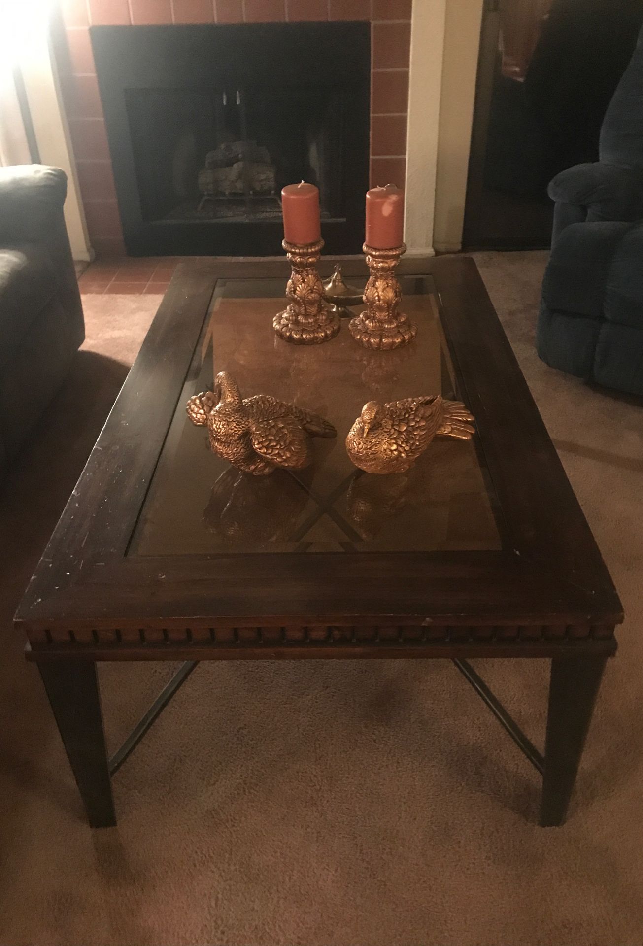 Brown table with glass