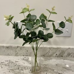 Small Small Glass Vase with Artificial Eucalyptus (1 Ft 5” Tall)