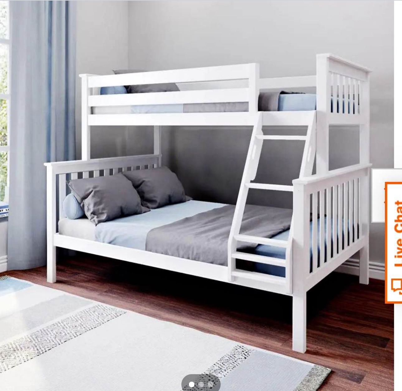 Sturdy White Solid Wood Bunk Bed Frame – Twin Over Full – No Mattresses!”