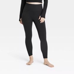 Size S - Women's Seamless High-Rise Athletic Workout Rib Leggings, Black