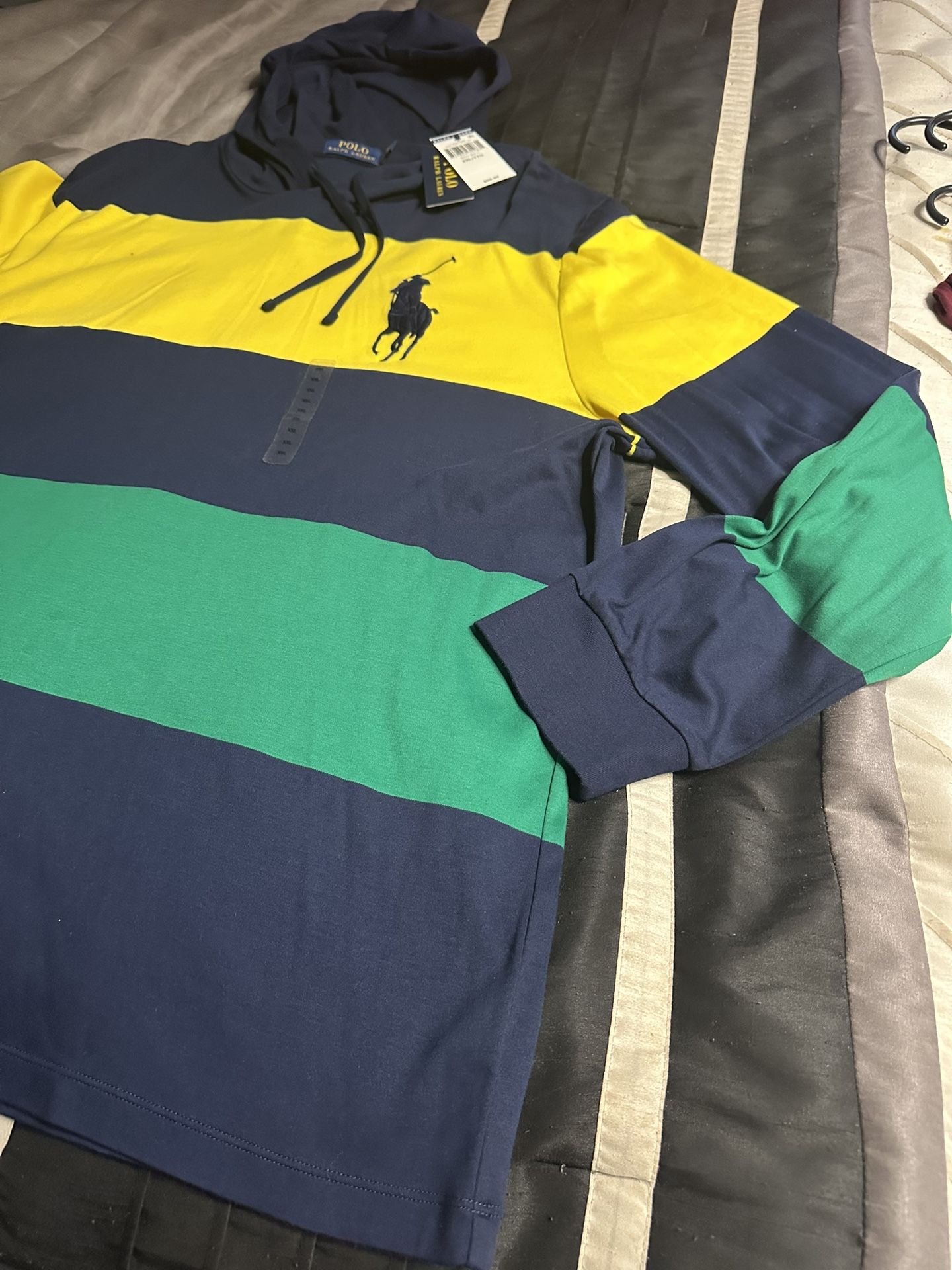 Polo Ralph Lauren Men's Big Pony Long Sleeve Hooded Shirt Multi Colored (XXL)