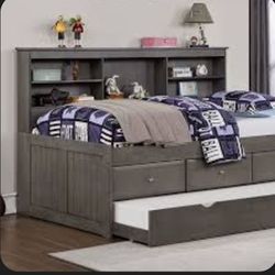 Full Bed With Trundle 3 Drawer Book Case On Side