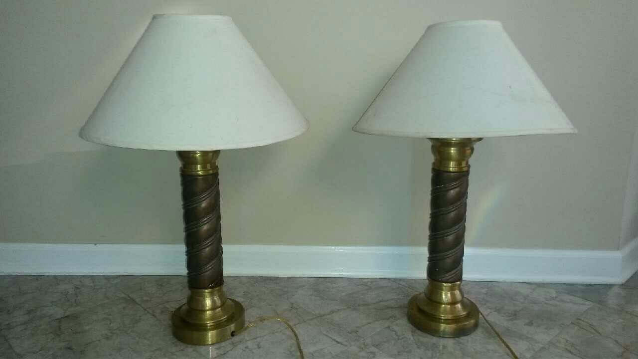 2 solid copper and brass lamps