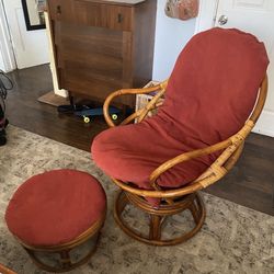 Vintage Rattan Chair And Ottoman