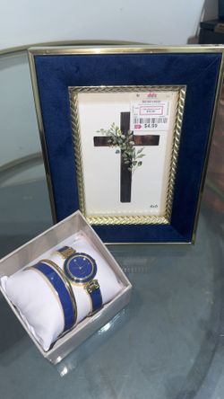 Blue and Gold Watch Set with 4x6 Picture Frame