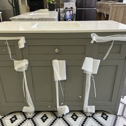 48 in. W x 22 in. D x 34 in. H Bath Vanity in Grey with Calacatta White Quartz Top