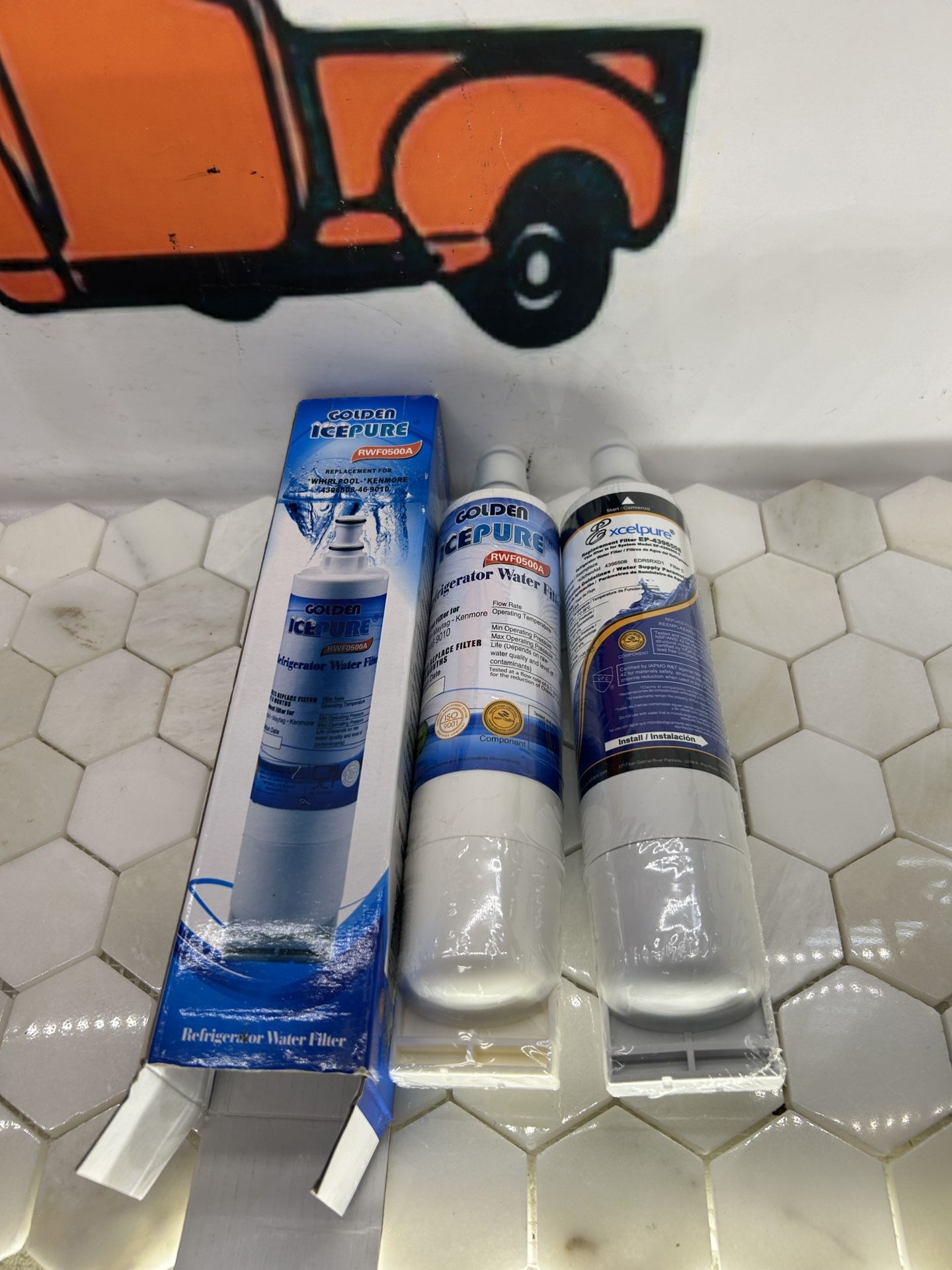 Water Filter For Refrigerator 2 Filters Replacement For Whirlpool Kitchen Aid Refrigerators.