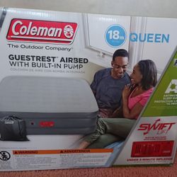 Coleman GuestRest 18 Inch Queen AirBed Air Mattress WITH Built-in Pump; Brand New, Sealed Box