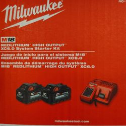 Milwaukee Two 6.0ah High Output Batteries And Charger