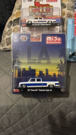 1977 Chevrolet Cheyenne Super 30 Pickup Truck White and Blue "LA" Limited Edition 1/64 Diecast Model Car by M2 Machines