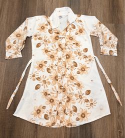 Brown floral print pajama set with tie waist and pockets