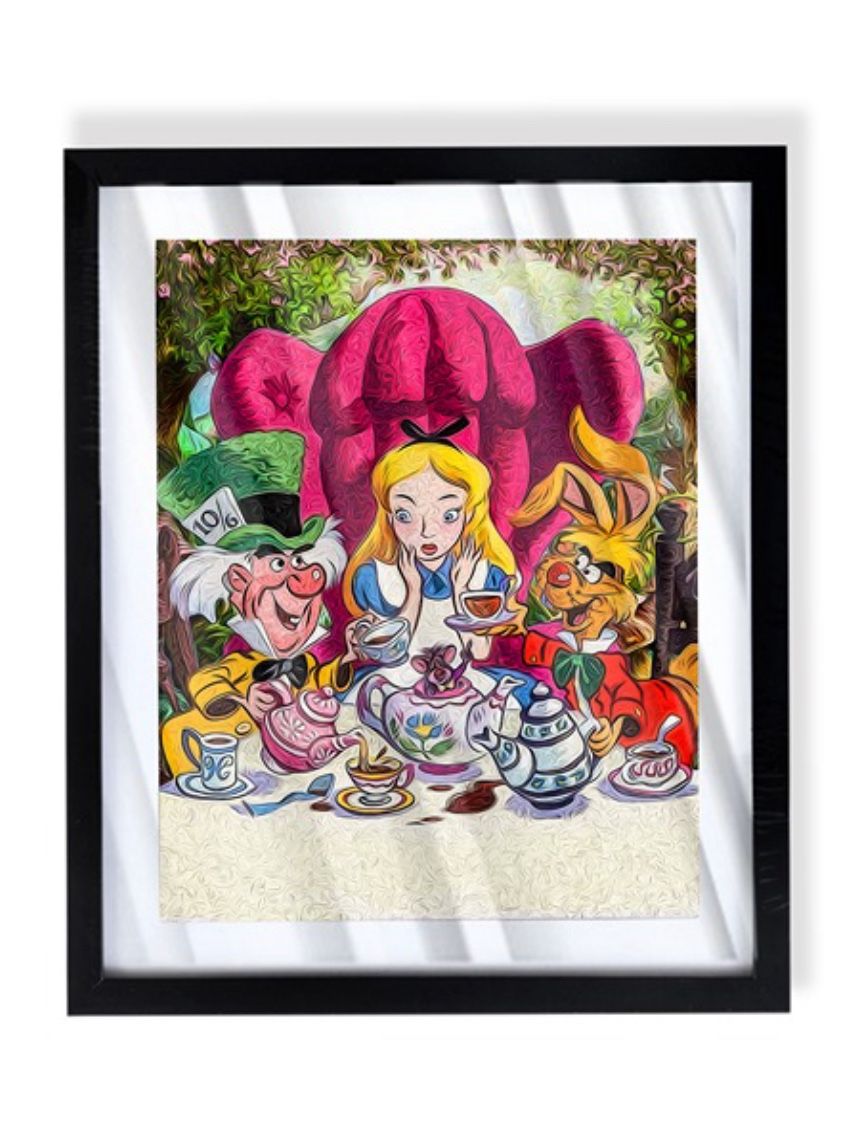 Alice in Wonderland Tea Party Art In Black Frame