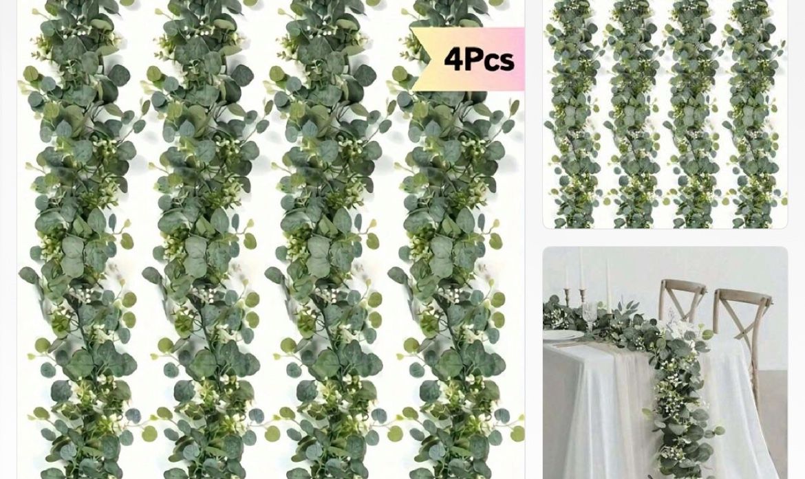 4 PCs New Artificial Eucalyptus Wreath With Starry Sky, Fake Starry Sky Green Wreath With Floral Vines, Suitable For Easter, Mother's Day Deco