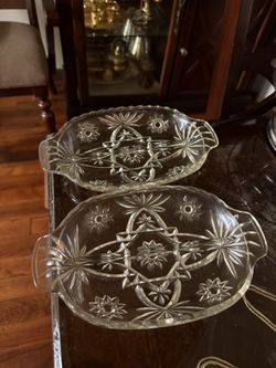 2 Pc Vintage Anchor  Pressed Cut Glass Serving