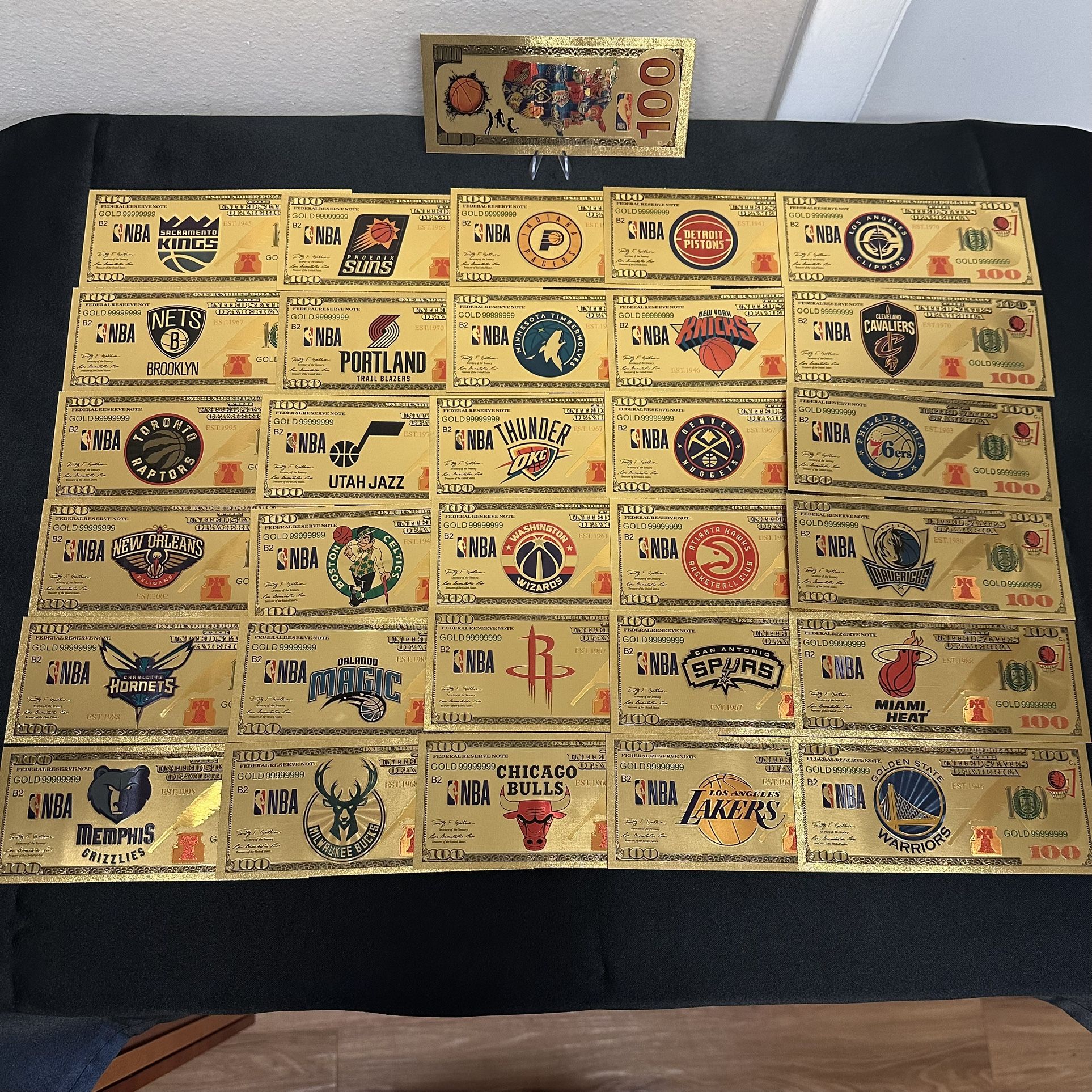 24k Gold Foil Plated NBA Professional Basketball Teams Banknote Set 