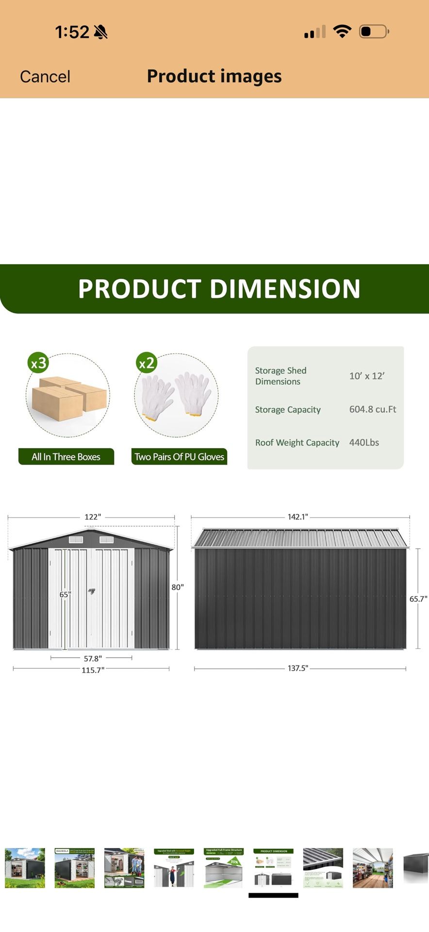 10×12fit storage shed new in Box