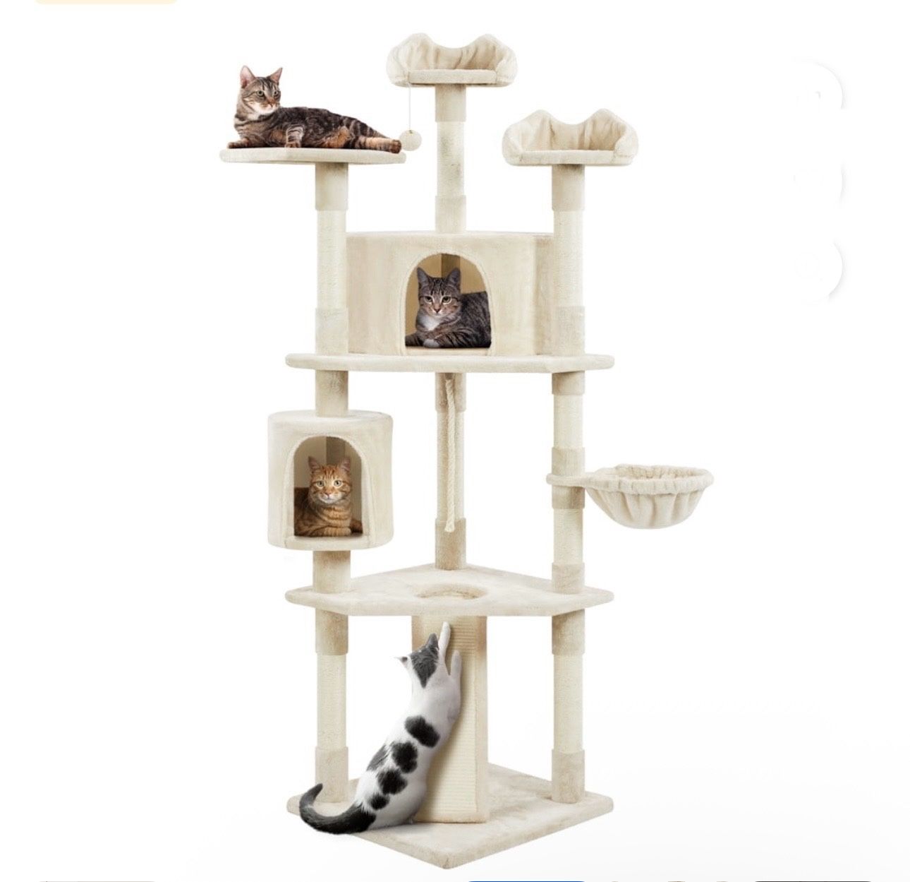79" Multilevel Cat Tree Condo with Basket & Scratching Posts & Ramp, Beige