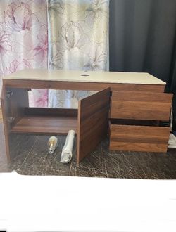 48" Wall-Mounted Bathroom Vanity walnut finish
