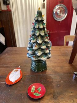 VTG c1990 Lighted 2 Pc Ceramic 18” Christmas Tree 