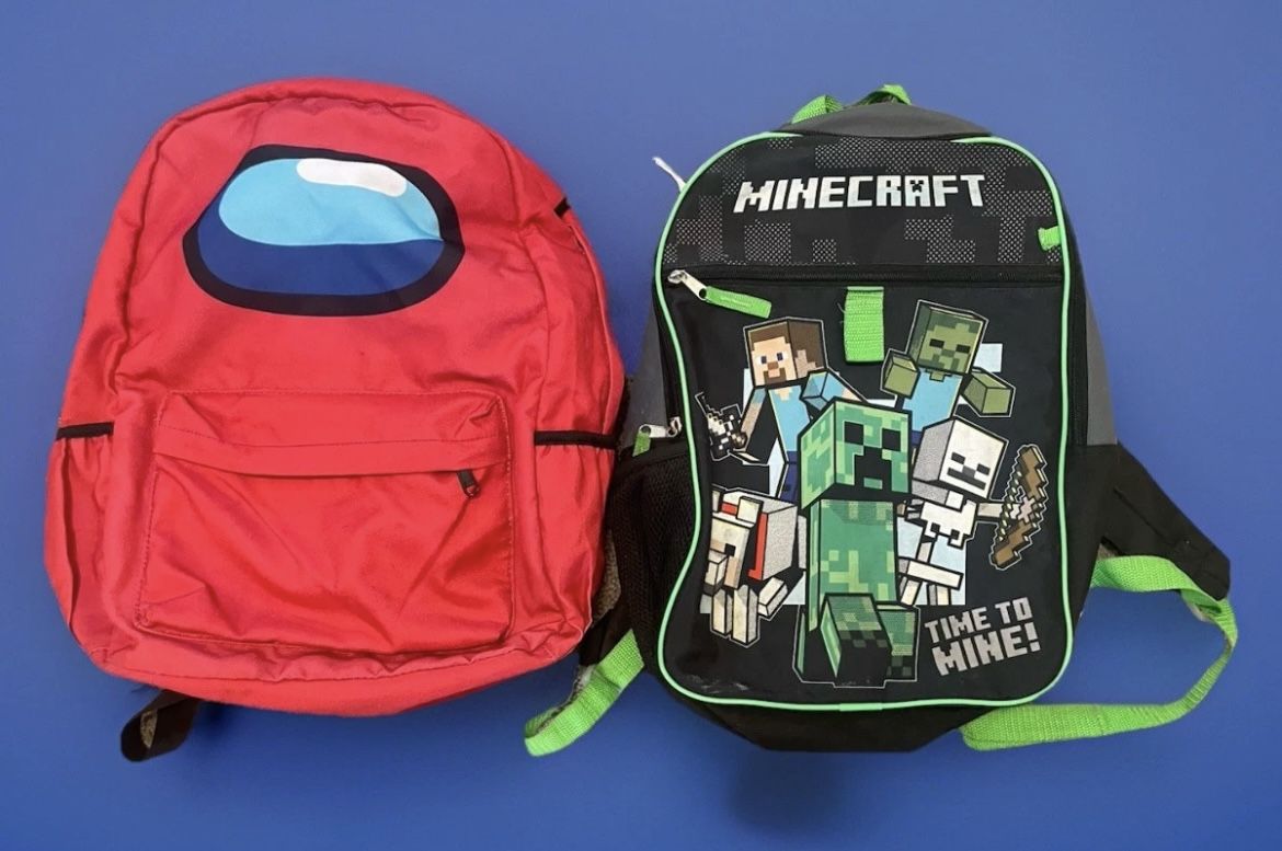 Boys Backpacks Bundle X2 Minecraft and Among Us School Bags For Kids