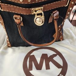 Michael Kors - Denim / Leather Gold Studded Shoulder Bag