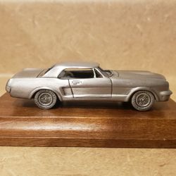 Vintage 1984 AVON Solid Pewter 1964 Ford Mustang Model 1:43 Scale w/Wood Display 
