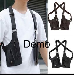 PU Leather Double Shoulder Strap Multi-Pocket Bag