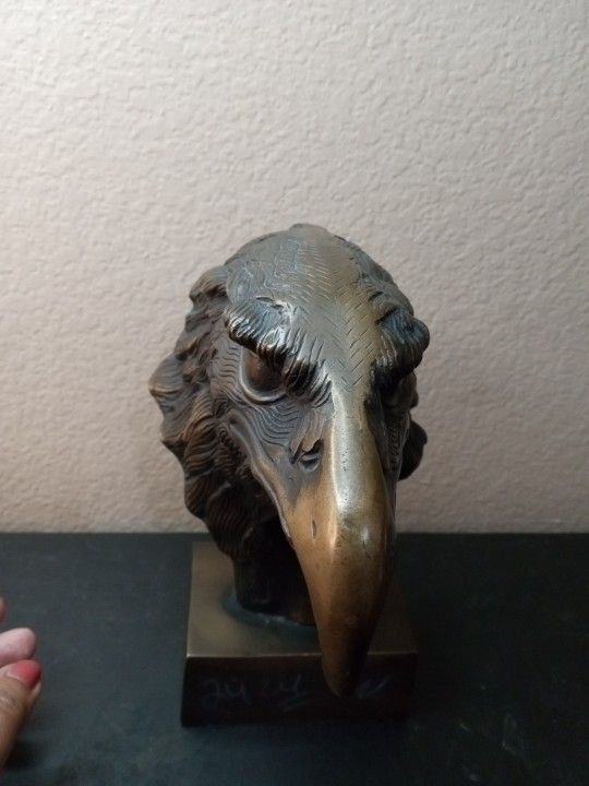 EXQUISITE Carved Solid Brass 8" Eagle Bust on Pedestal From India.