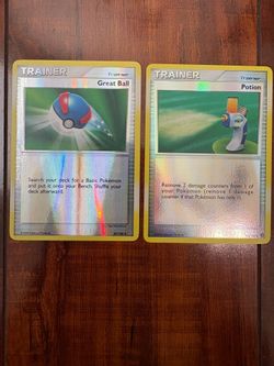 Pokemon Great Ball 85/100 & Potion 92/100 Stormfront Trainer Reverse Holo Lot