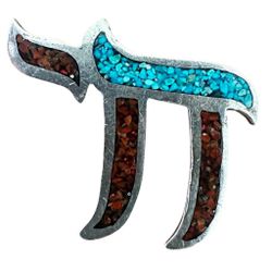 Sterling Silver Turquoise & Red Coral Chai Pendant Southwestern Navajo Style