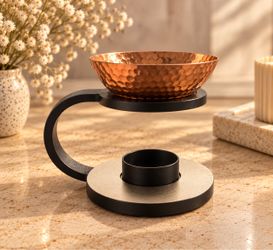 Hammered Copper Wax Melt Warmer with Matte Black Stand