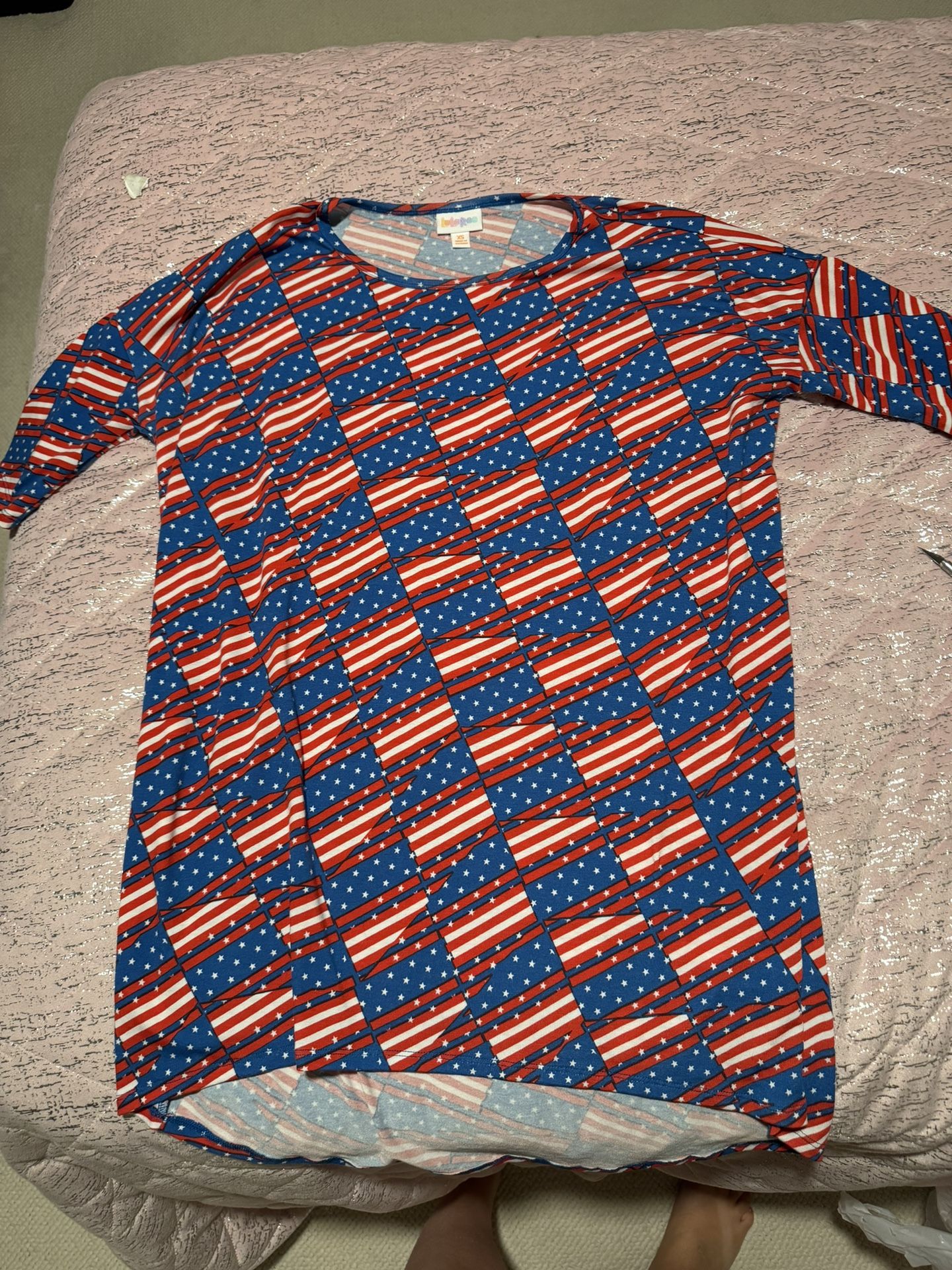 Lularoe Xs Irma American Flag 🇺🇸 Red White Blue Shirt