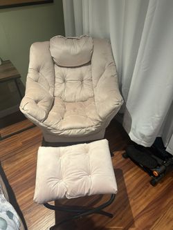 Pink Plush Chair And Foot Rest