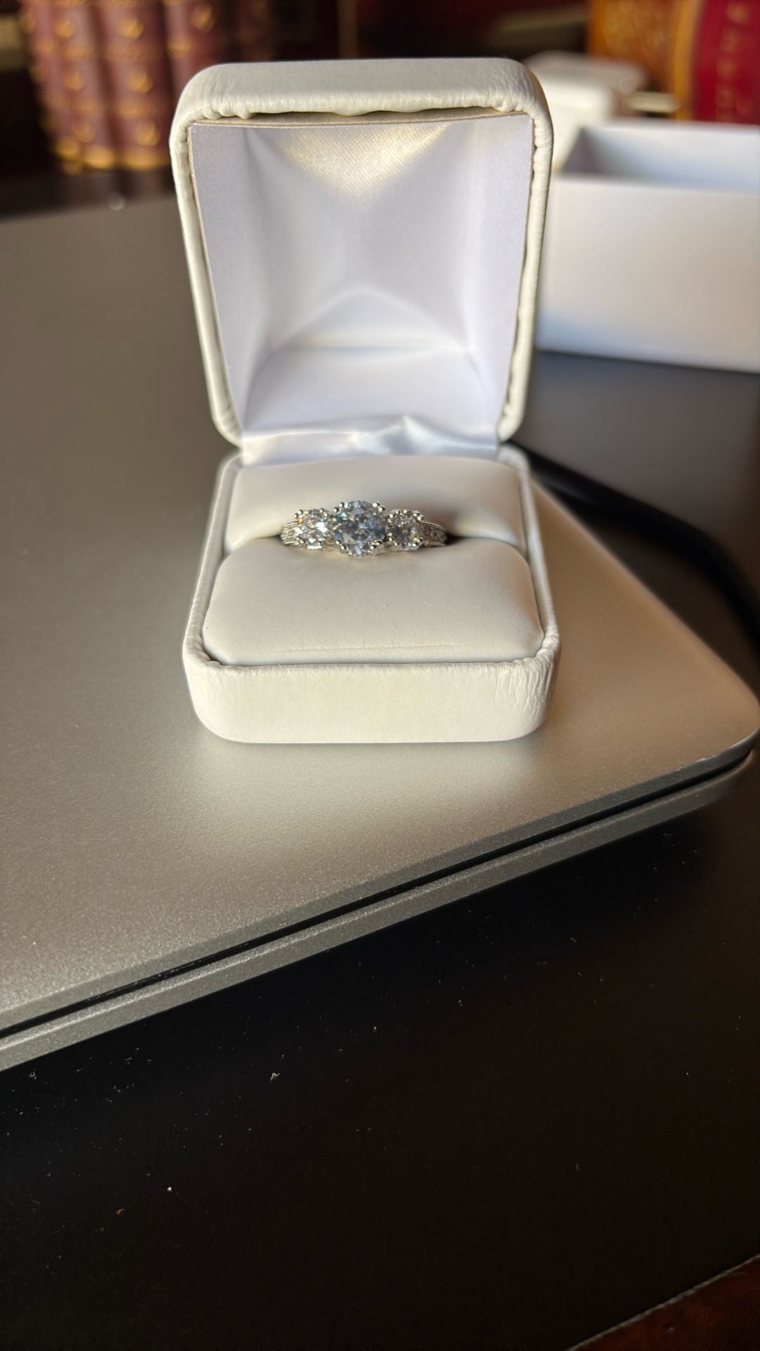 Beautiful New 3 Stone Silver Engagement Ring