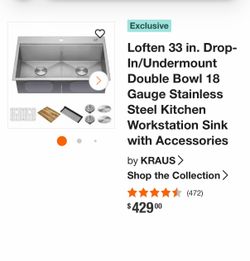 KRAUS 33in stainless steel sink new