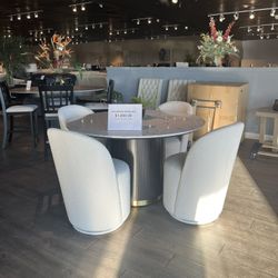 Black/white 5PC Marble Dining Table Set